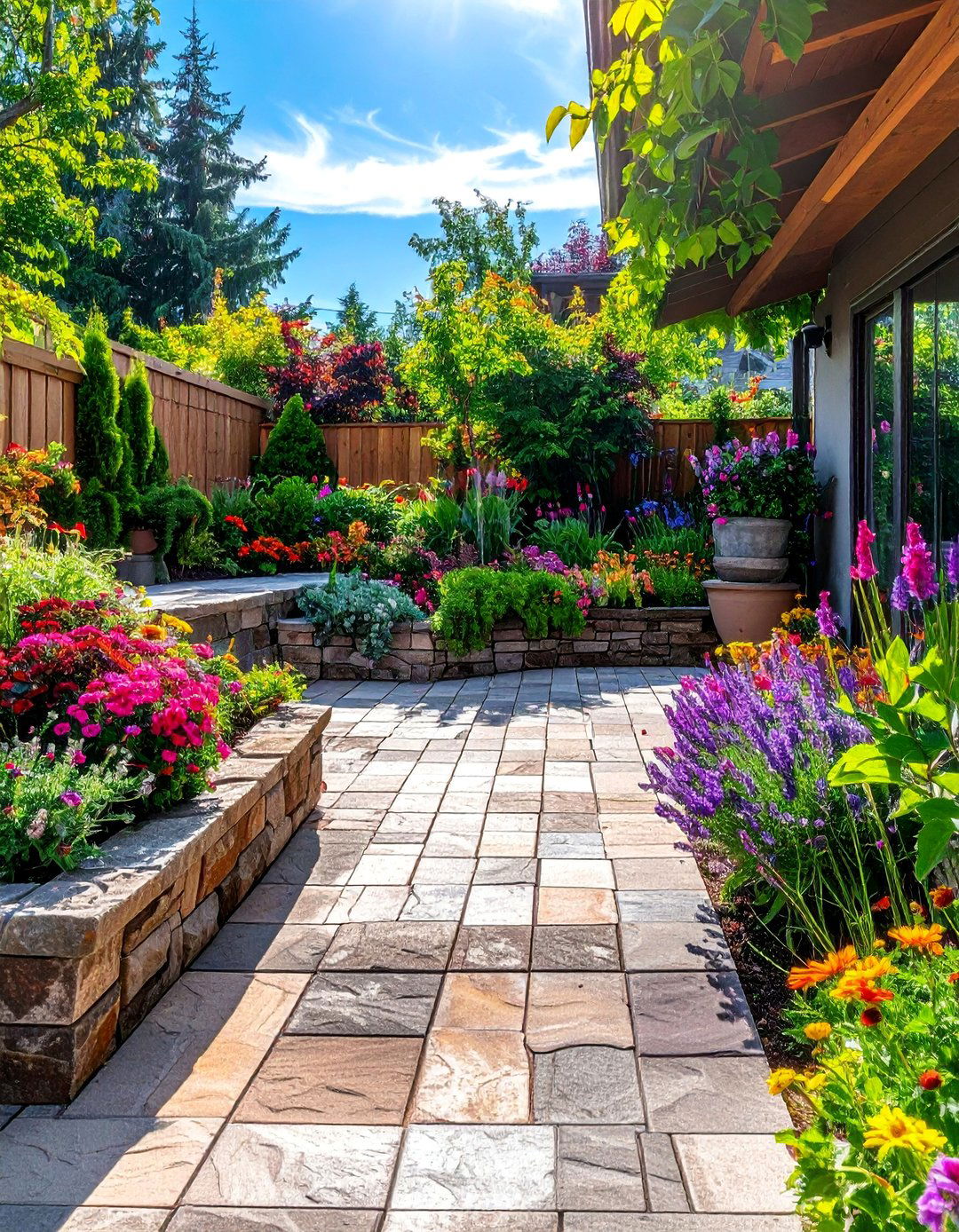 Paver Patio with Adjacent Garden Beds - 40 Beautiful Paver Patio Ideas for Outdoor Living