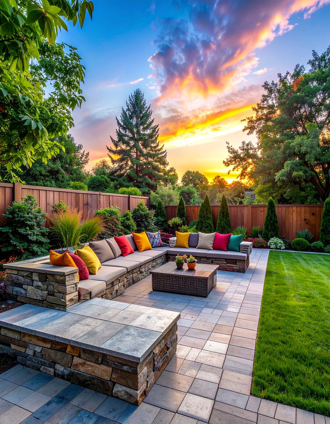 Paver Patio with Built in Seating Walls - 40 Beautiful Paver Patio Ideas for Outdoor Living
