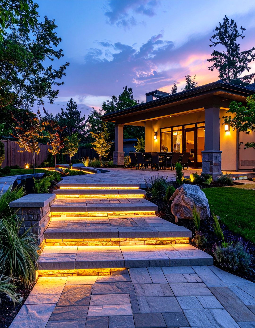 Paver Patio with Integrated Lighting - 40 Beautiful Paver Patio Ideas for Outdoor Living