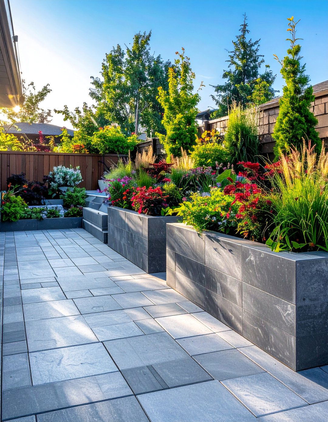 Paver Patio with Integrated Planter Boxes - 40 Beautiful Paver Patio Ideas for Outdoor Living