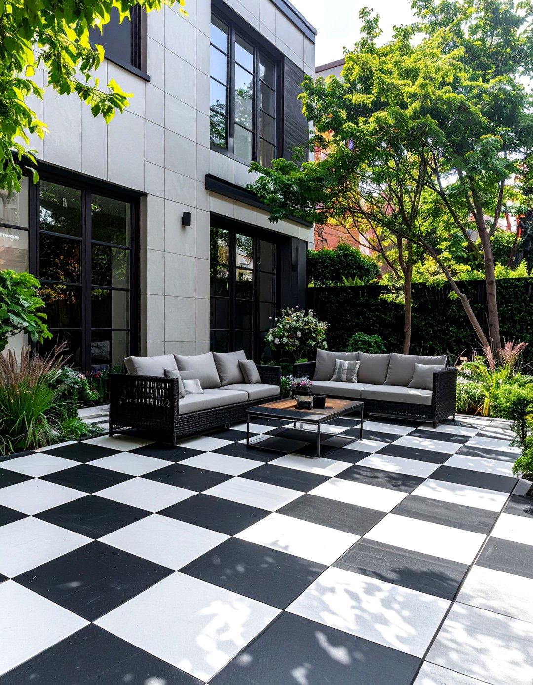 Paver Patio with a Checkerboard Pattern - 40 Beautiful Paver Patio Ideas for Outdoor Living
