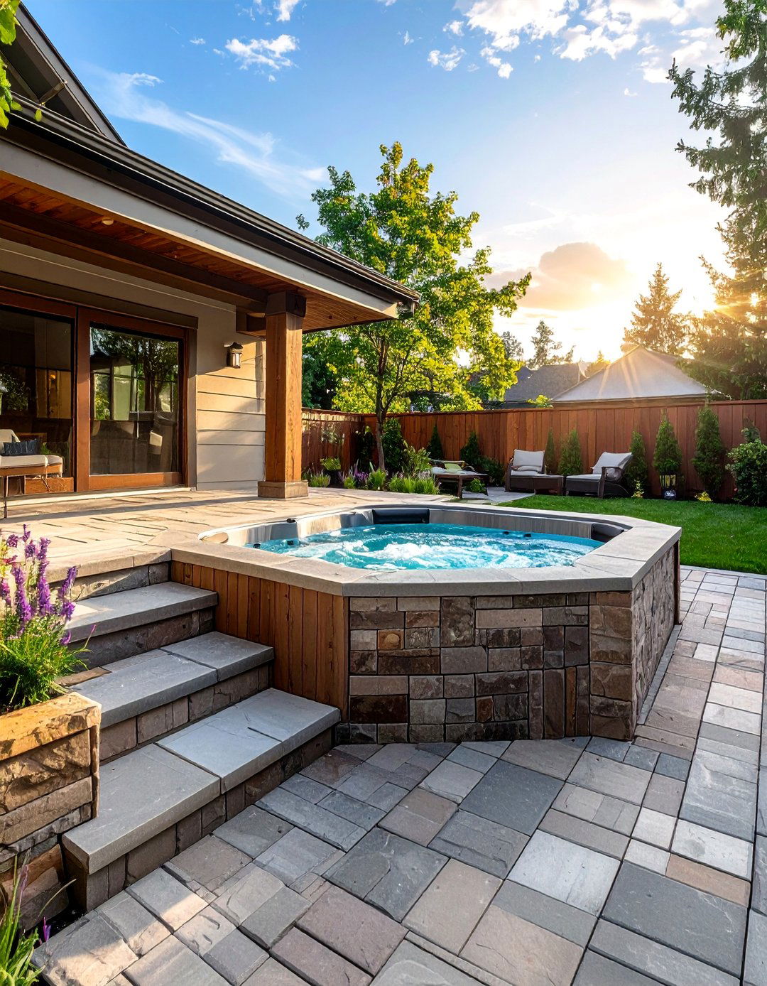 Paver Patio with a Hot Tub Surround - 40 Beautiful Paver Patio Ideas for Outdoor Living