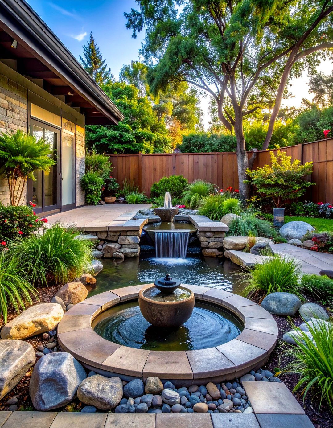 Paver Patio with a Water Feature - 40 Beautiful Paver Patio Ideas for Outdoor Living