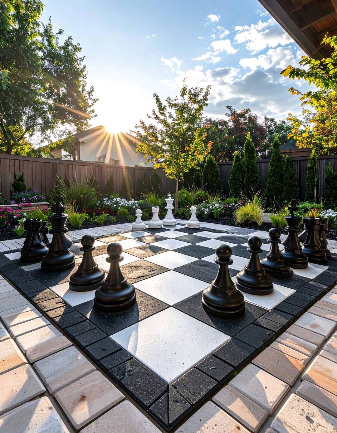 Paver Patio with an Integrated Chess or Checkers Board - 40 Beautiful Paver Patio Ideas for Outdoor Living