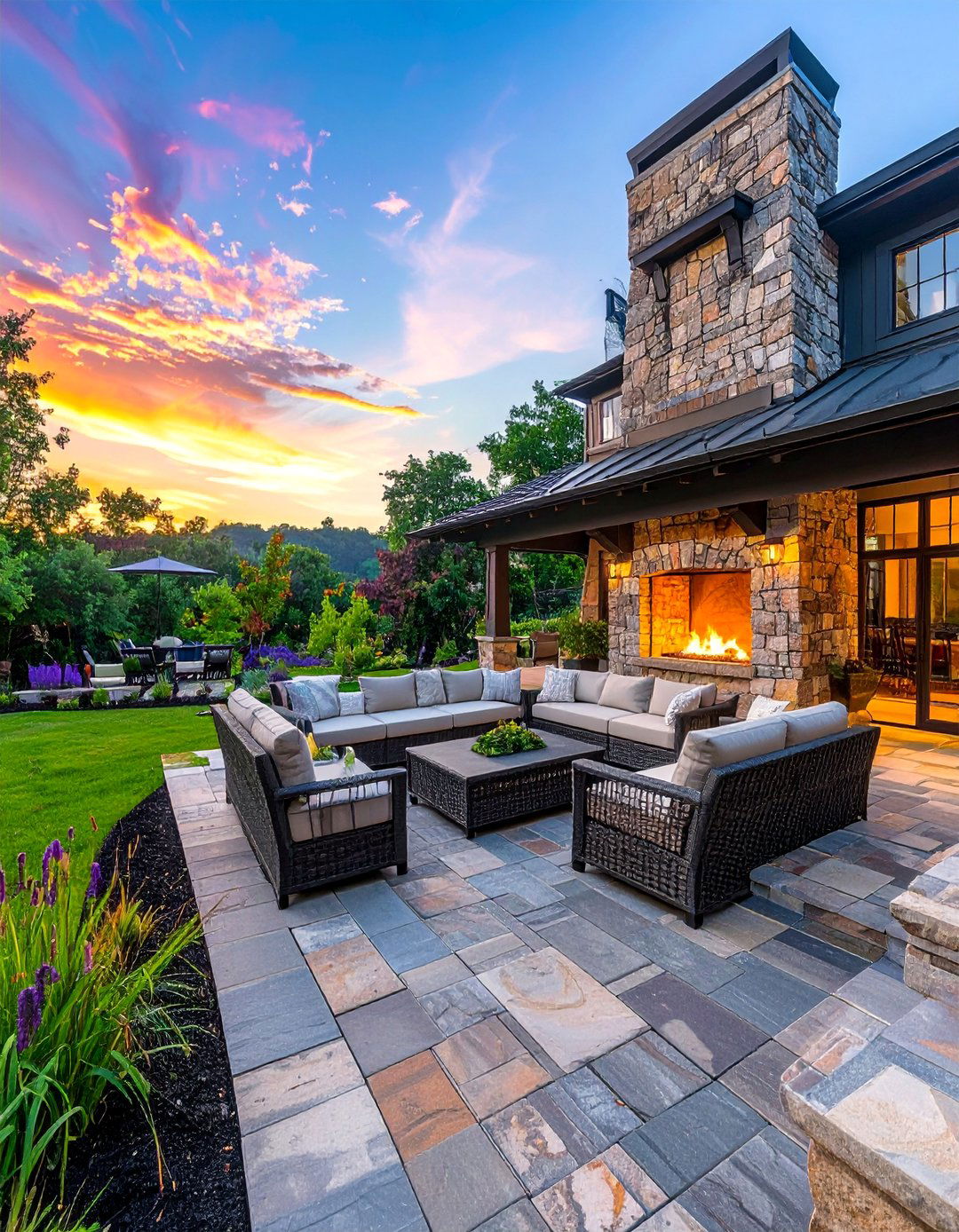 Paver Patio with an Outdoor Fireplace - 40 Beautiful Paver Patio Ideas for Outdoor Living