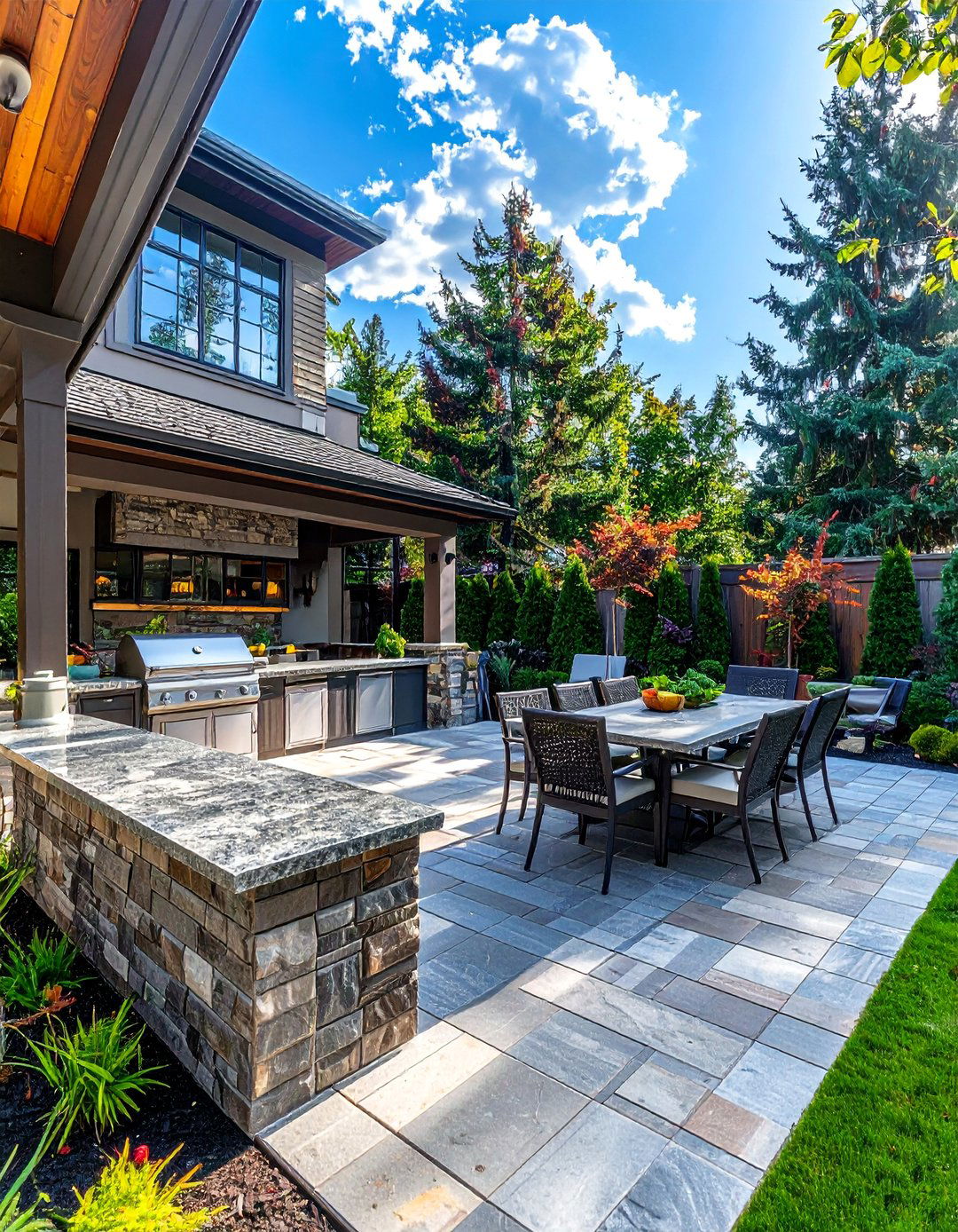 Paver Patio with an Outdoor Kitchen - 40 Beautiful Paver Patio Ideas for Outdoor Living