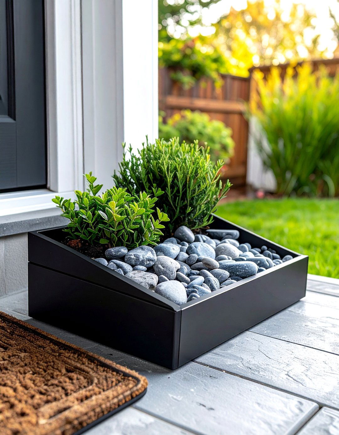 Pebble Filled Tray for Shoe Storage - 40 Small Patio Ideas on a Budget for Cozy Outdoor Living