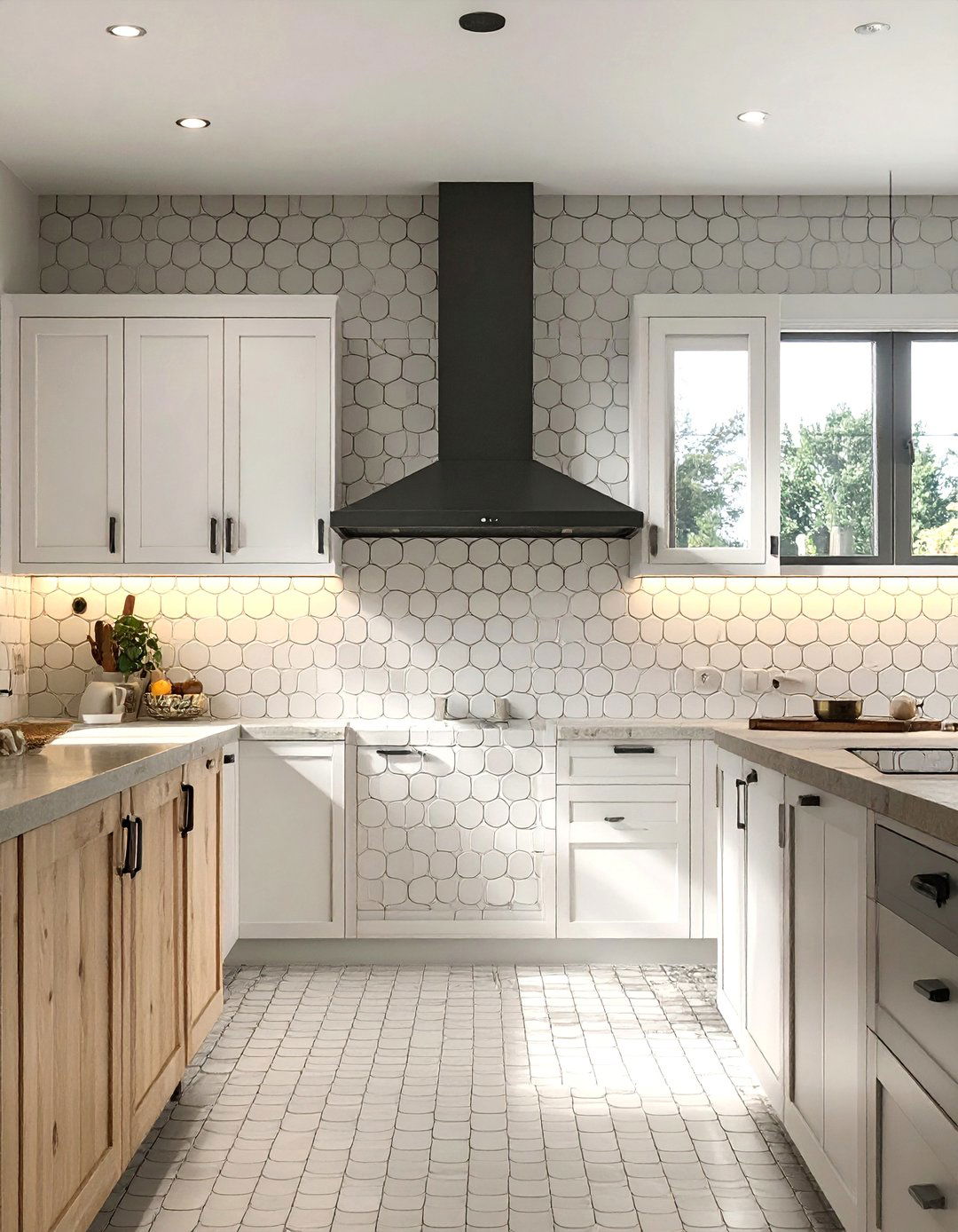 Penny Round Mosaic Tiles - 40 Kitchen Backsplash Ideas for White Cabinets