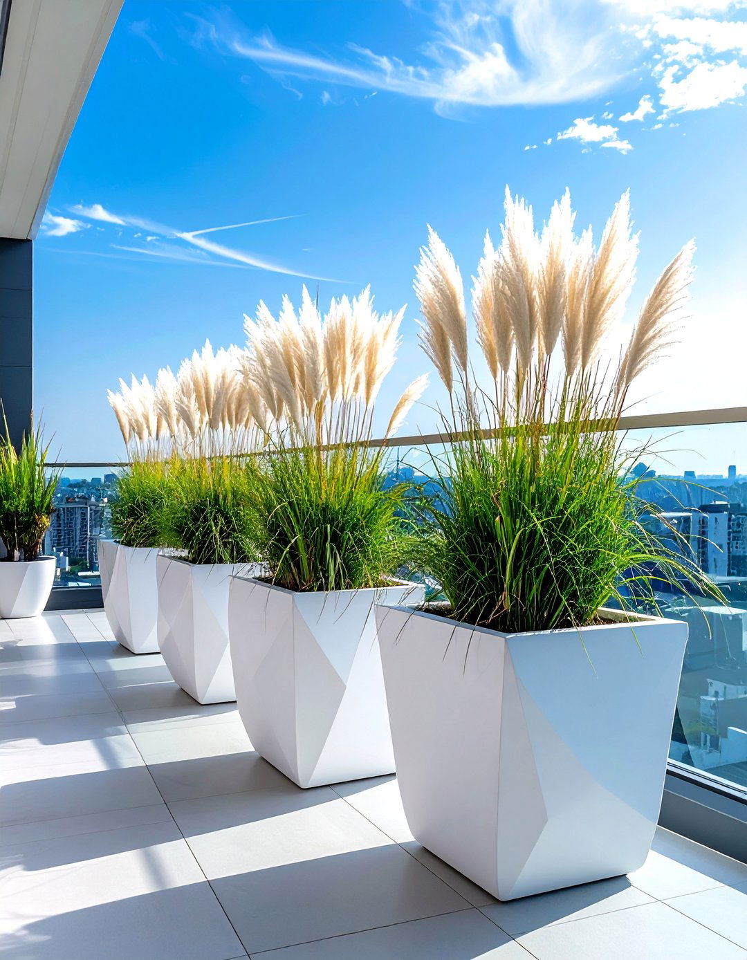 Penthouse Balcony Featuring Sculptural Planters