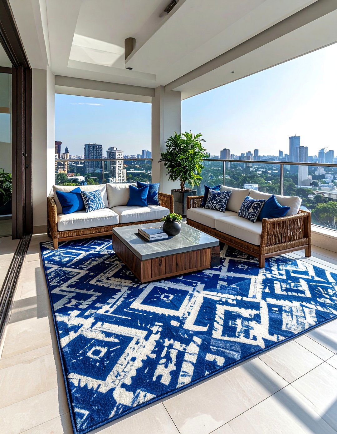 Penthouse Balcony with Custom Outdoor Rugs - 20 Penthouse Balcony Ideas for Urban Outdoor Living