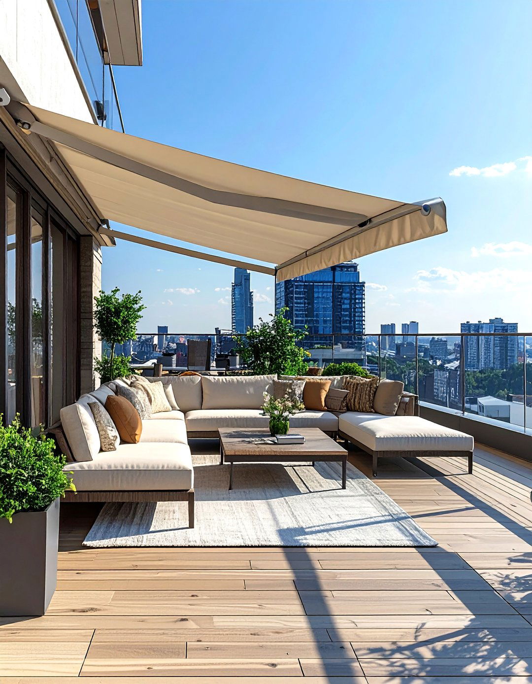 Penthouse Balcony with a Retractable Awning System - 20 Penthouse Balcony Ideas for Urban Outdoor Living