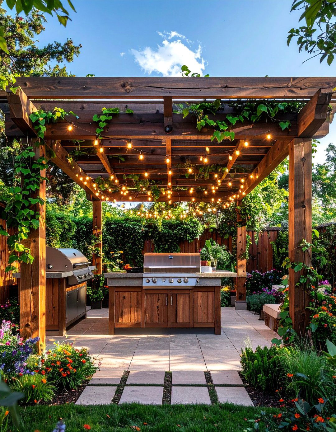 Pergola Covered BBQ Pavilion - 40 Amazing BBQ Area Ideas for Outdoor Living