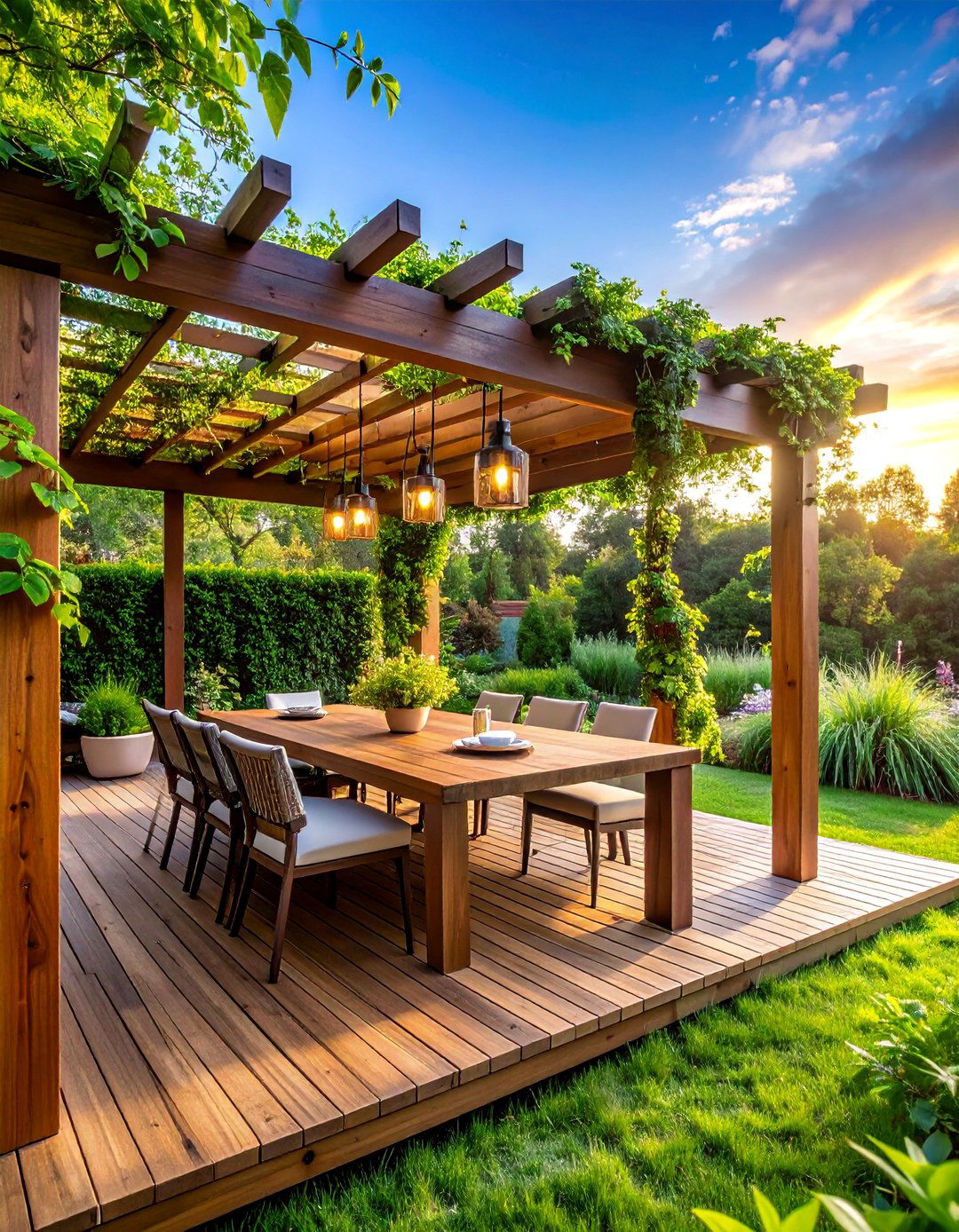 Pergola Covered Outdoor Dining Space - 30 Patio Deck Ideas to Elevate Your Outdoor Living