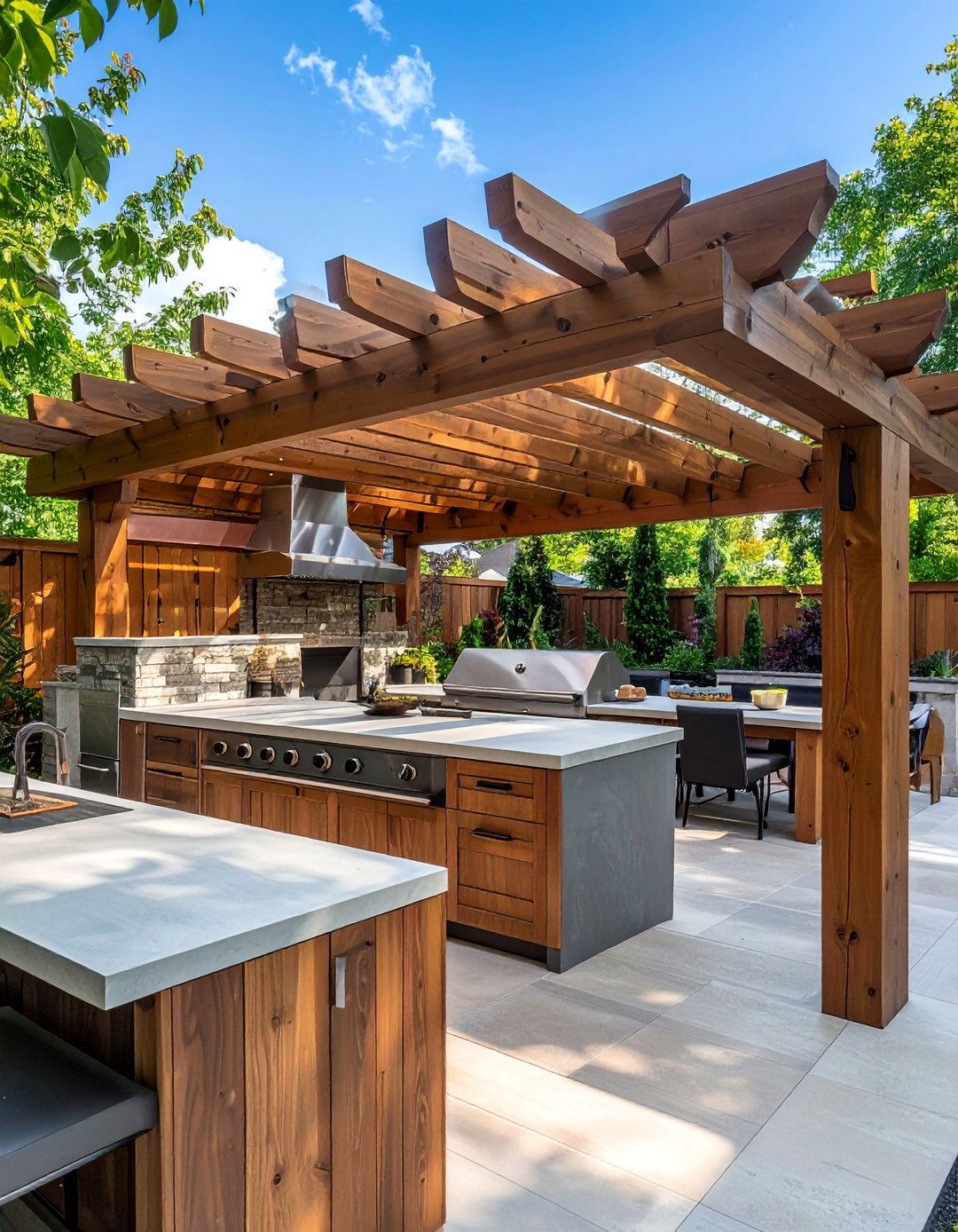 Pergola Integrated with an Outdoor Kitchen - 20 Modern Pergola Ideas for a Stunning Outdoor Space