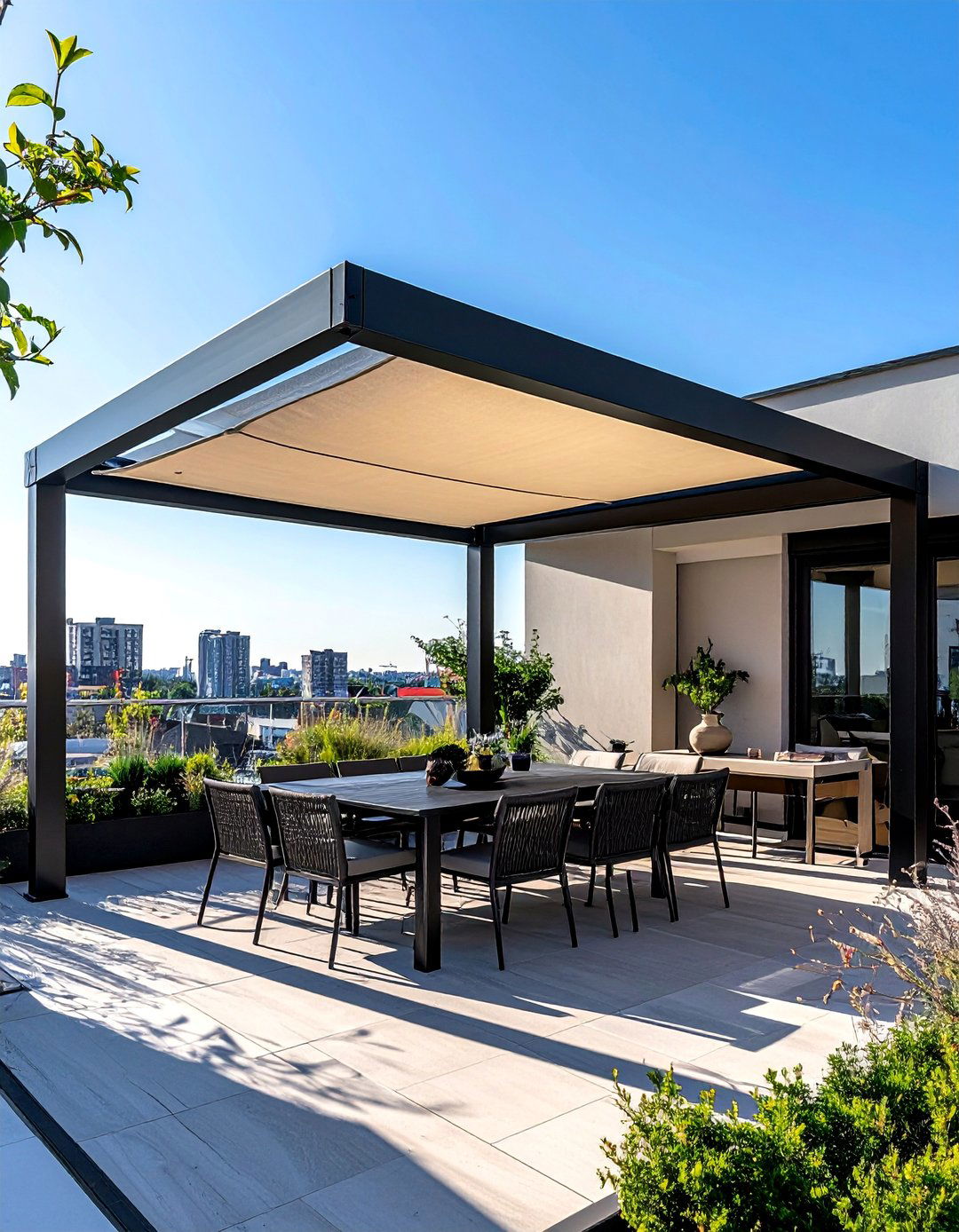 Pergola with a Motorized Canopy - 20 Modern Pergola Ideas for a Stunning Outdoor Space