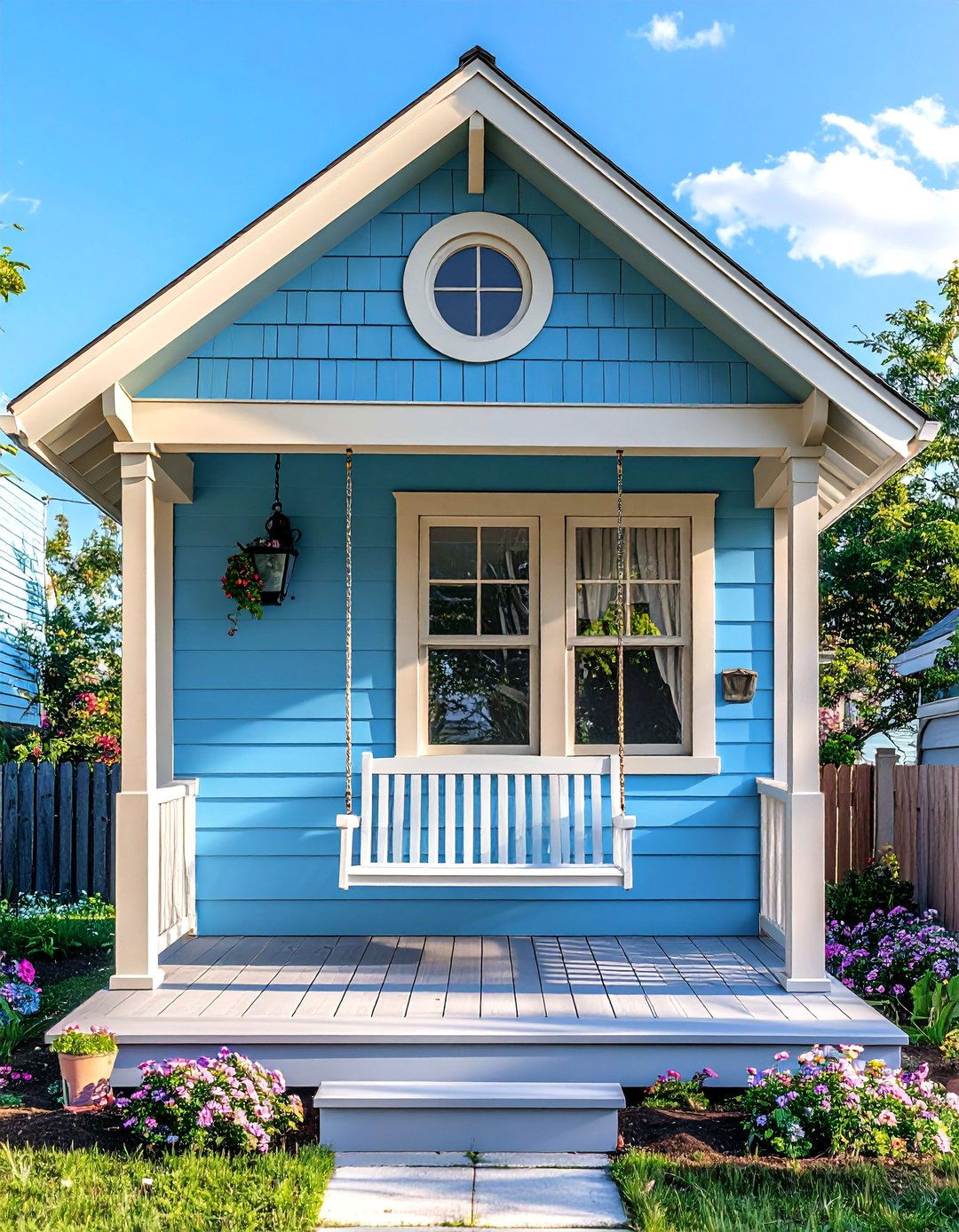 Periwinkle Blue Exterior with Cream Trim - 30 Blue Exterior House Paint Ideas for Curb Appeal