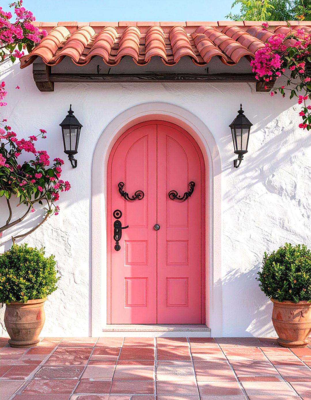 Pink Arched Front Door for a Spanish Style Home - 20 Pink Front Door Ideas for a Charming Entrance
