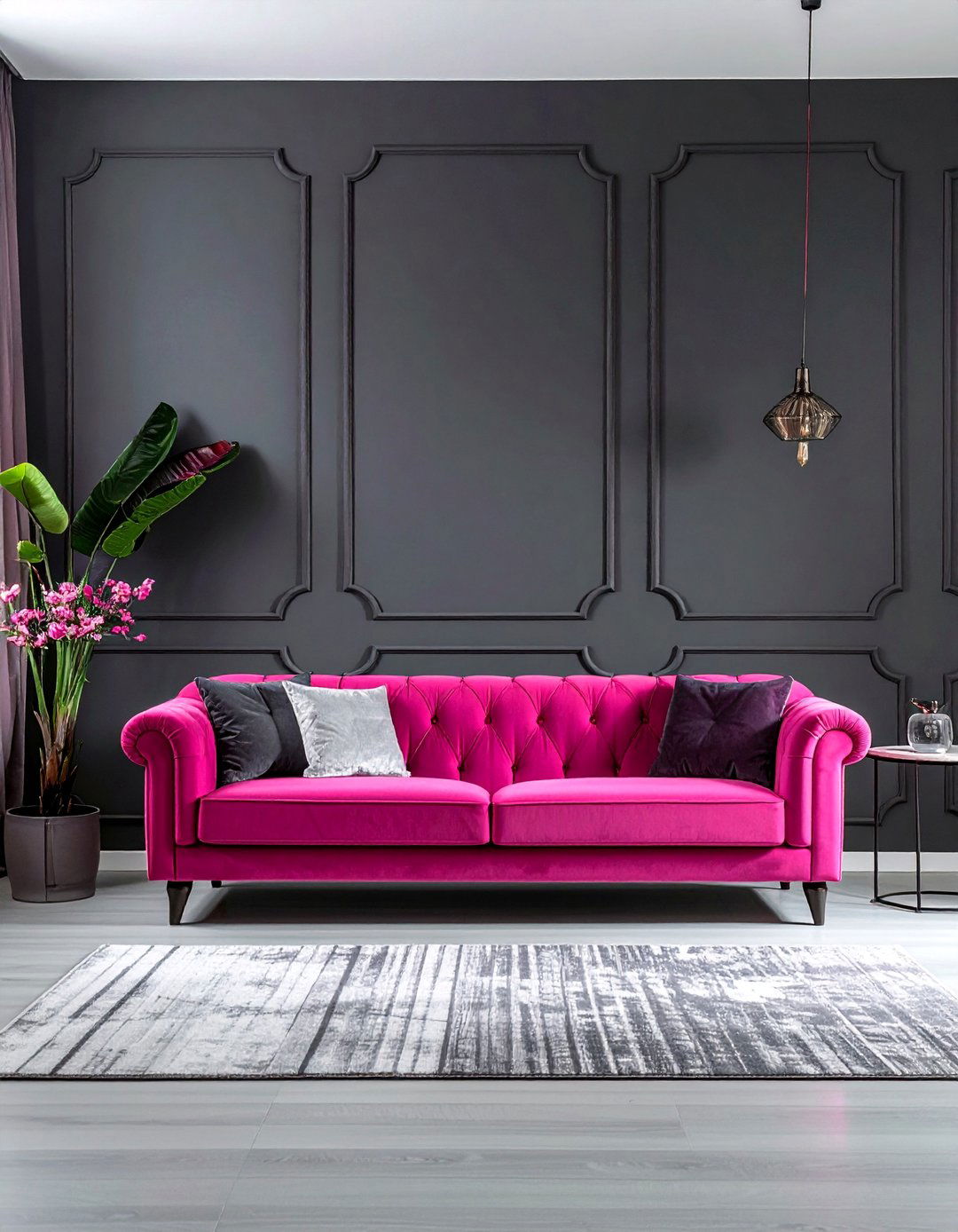 Pink Couch and Gray Walls - 20 Pink Couch Living Room Ideas for a Bold Look