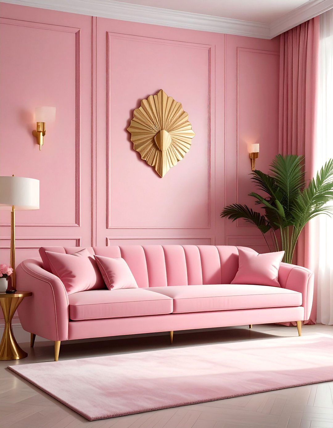 Pink Couch in an Art Deco Inspired Room - 20 Pink Couch Living Room Ideas for a Bold Look