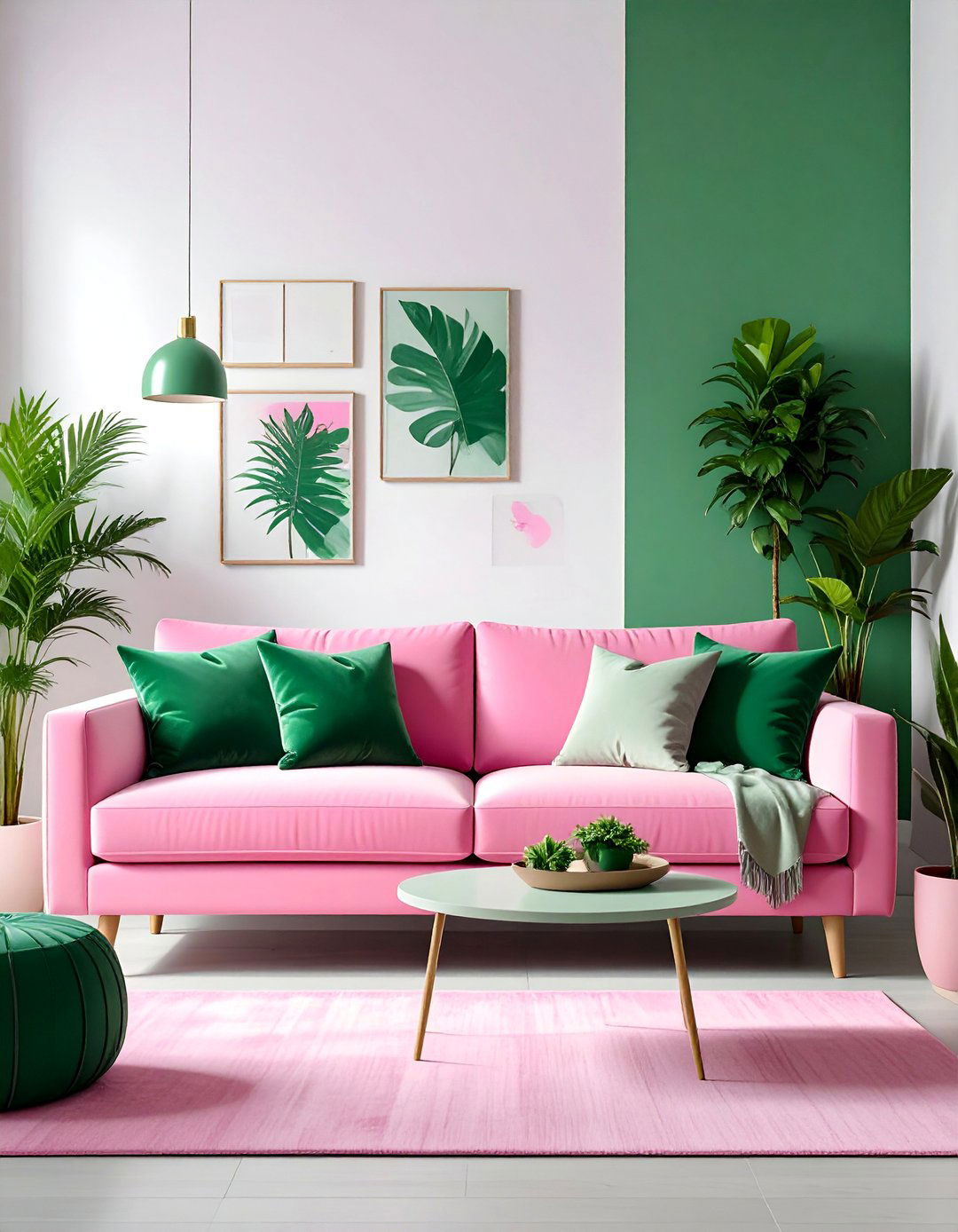 Pink Couch with Complementary Green Accents - 20 Pink Couch Living Room Ideas for a Bold Look