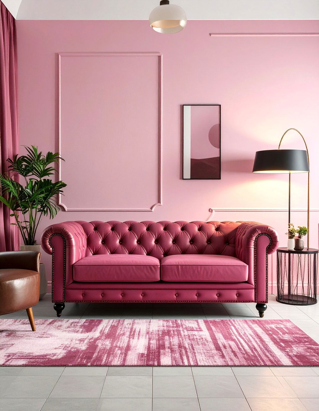 Pink Couch with Leather and Metal Accents - 20 Pink Couch Living Room Ideas for a Bold Look
