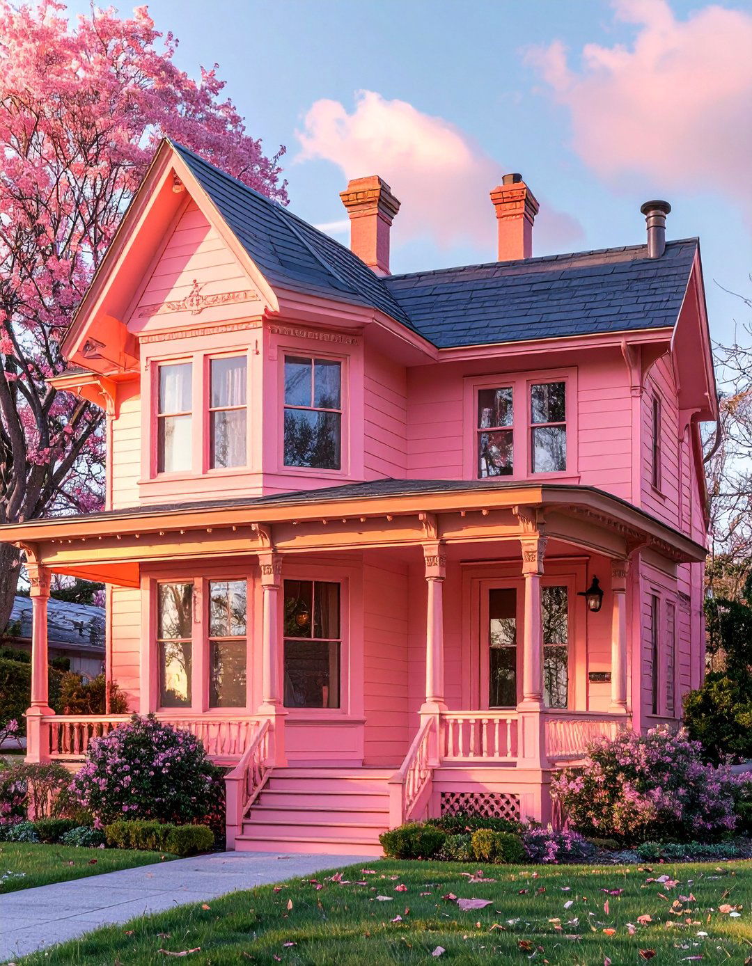 Pink Victorian House with Copper Gutters and Downspouts - 25 Pink Victorian House Ideas for a Charming Home