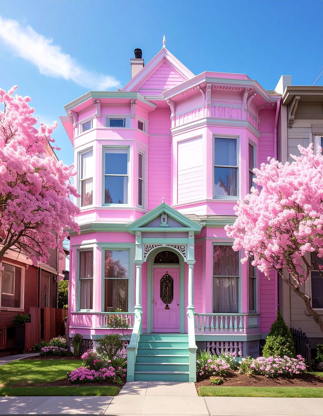 Pink Victorian House with Lavender and Mint Painted Lady Style - 25 Pink Victorian House Ideas for a Charming Home