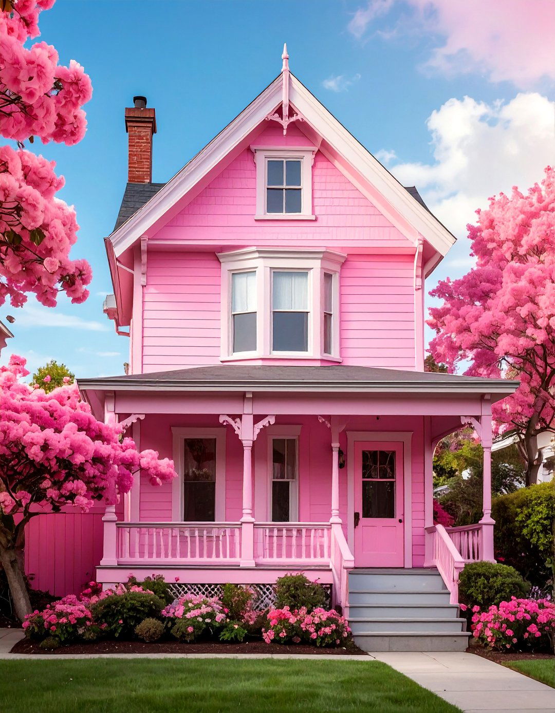 Pink Victorian House with Ombre Siding Effect - 25 Pink Victorian House Ideas for a Charming Home