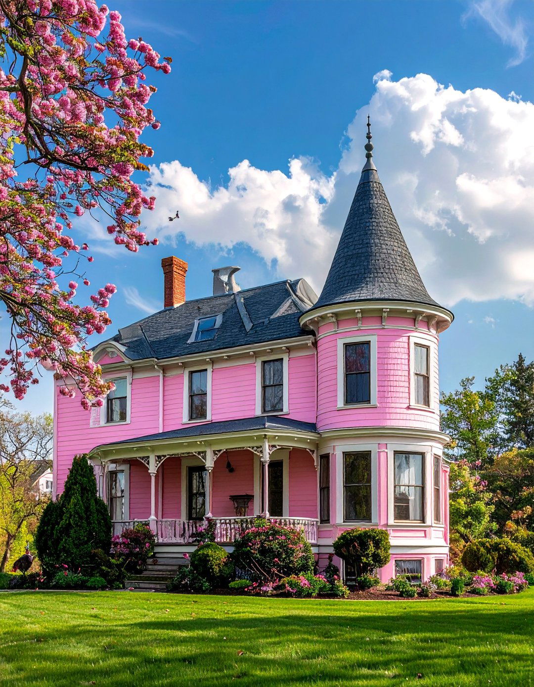 Pink Victorian House with a Grand Turret - 25 Pink Victorian House Ideas for a Charming Home