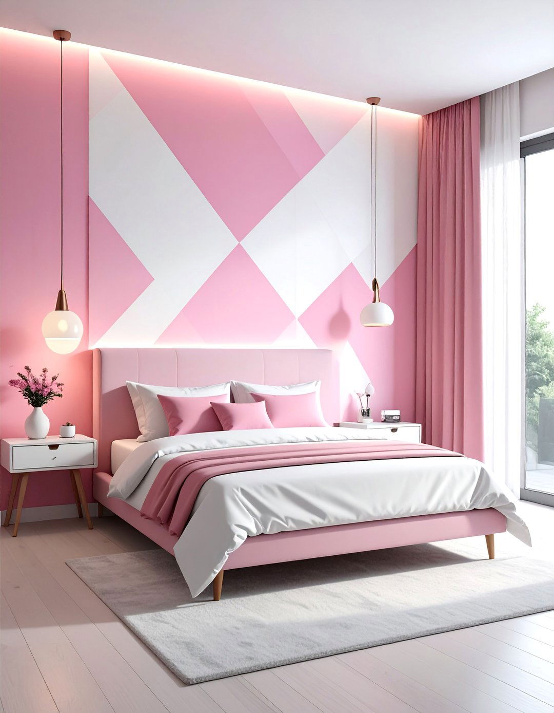 Pink and White Bedroom Incorporating Geometric Patterns - 25 Pink and White Bedroom Ideas for a Soft and Serene Space