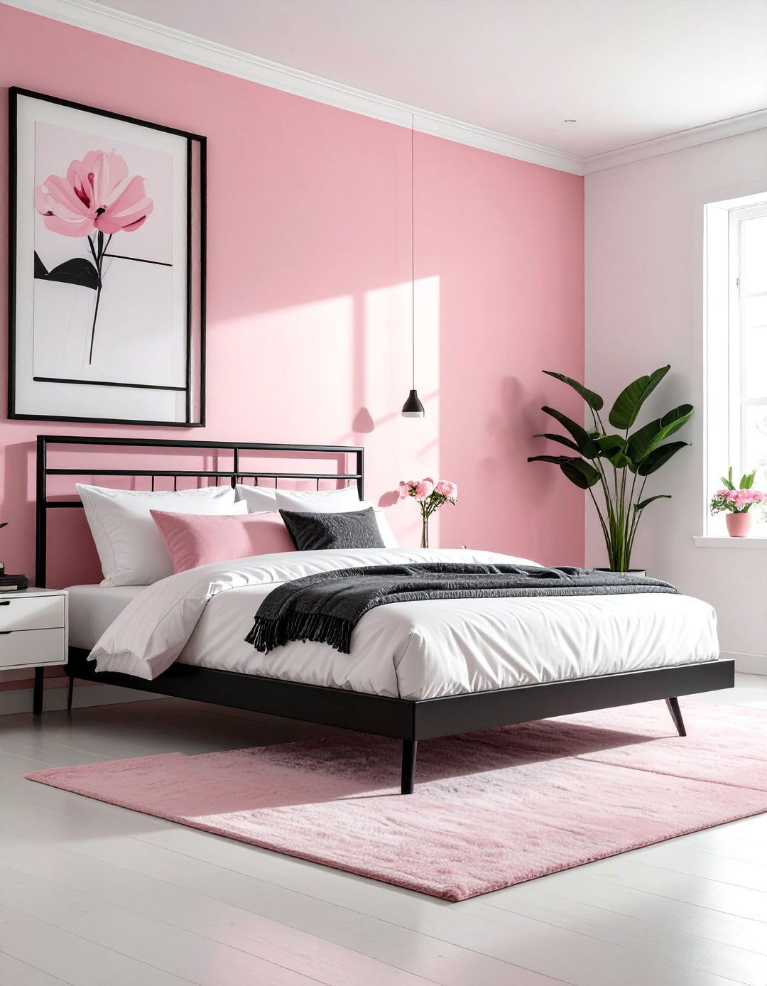 Pink and White Bedroom with Black Accents - 25 Pink and White Bedroom Ideas for a Soft and Serene Space