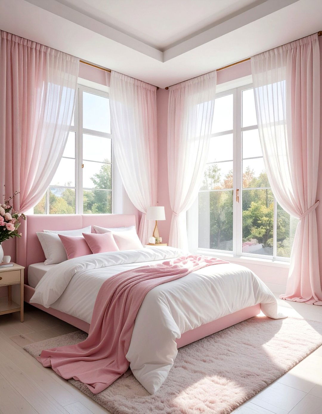 Pink and White Bedroom with Sheer Curtains - 25 Pink and White Bedroom Ideas for a Soft and Serene Space