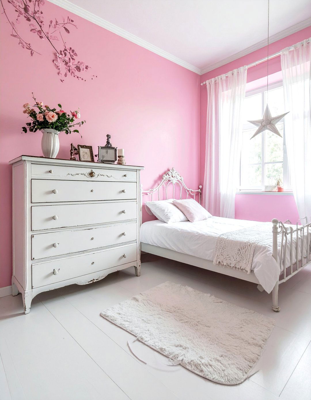 Pink and White Bedroom with Vintage Furniture - 25 Pink and White Bedroom Ideas for a Soft and Serene Space
