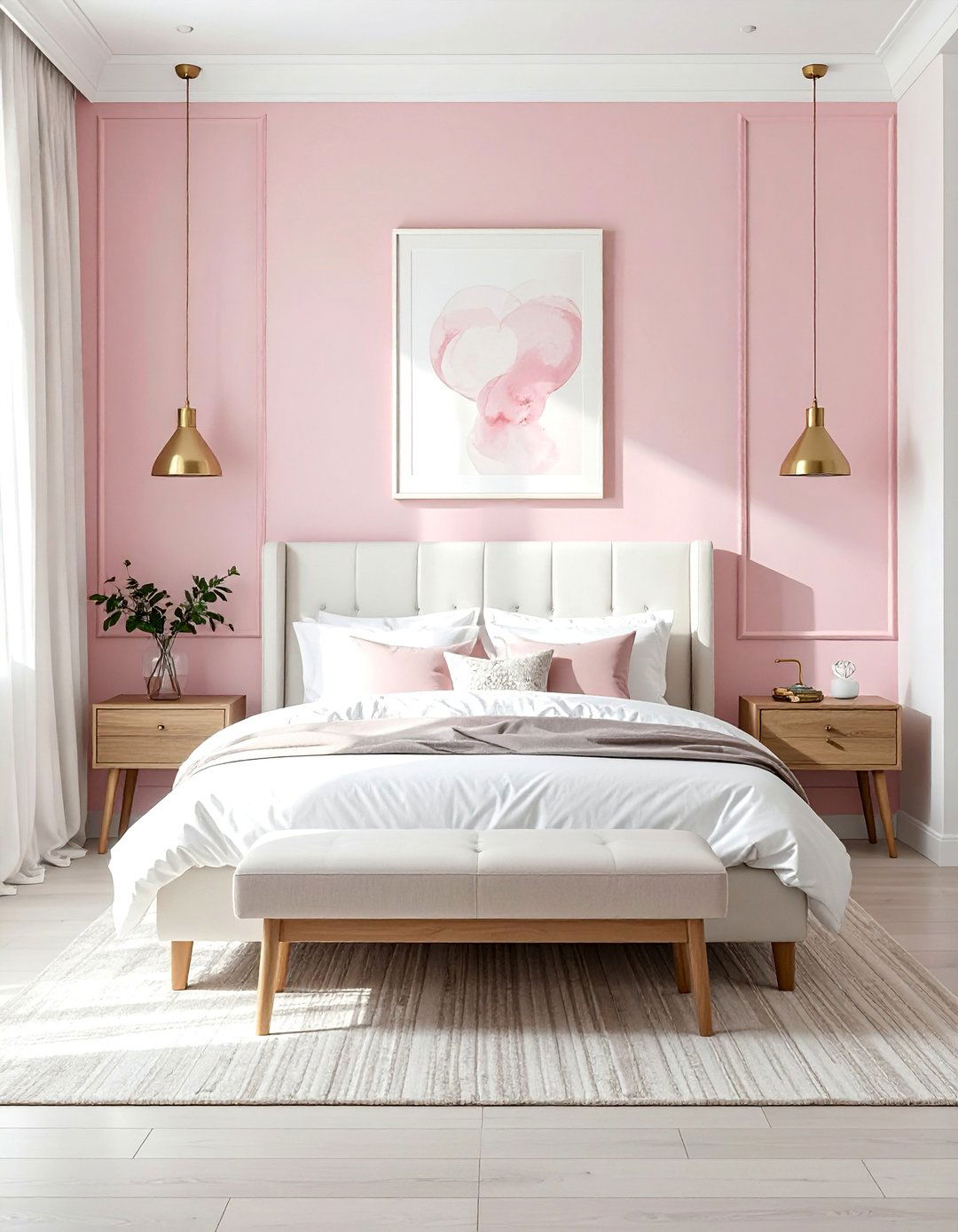 Pink and White Bedroom with a Blush Accent Wall - 25 Pink and White Bedroom Ideas for a Soft and Serene Space
