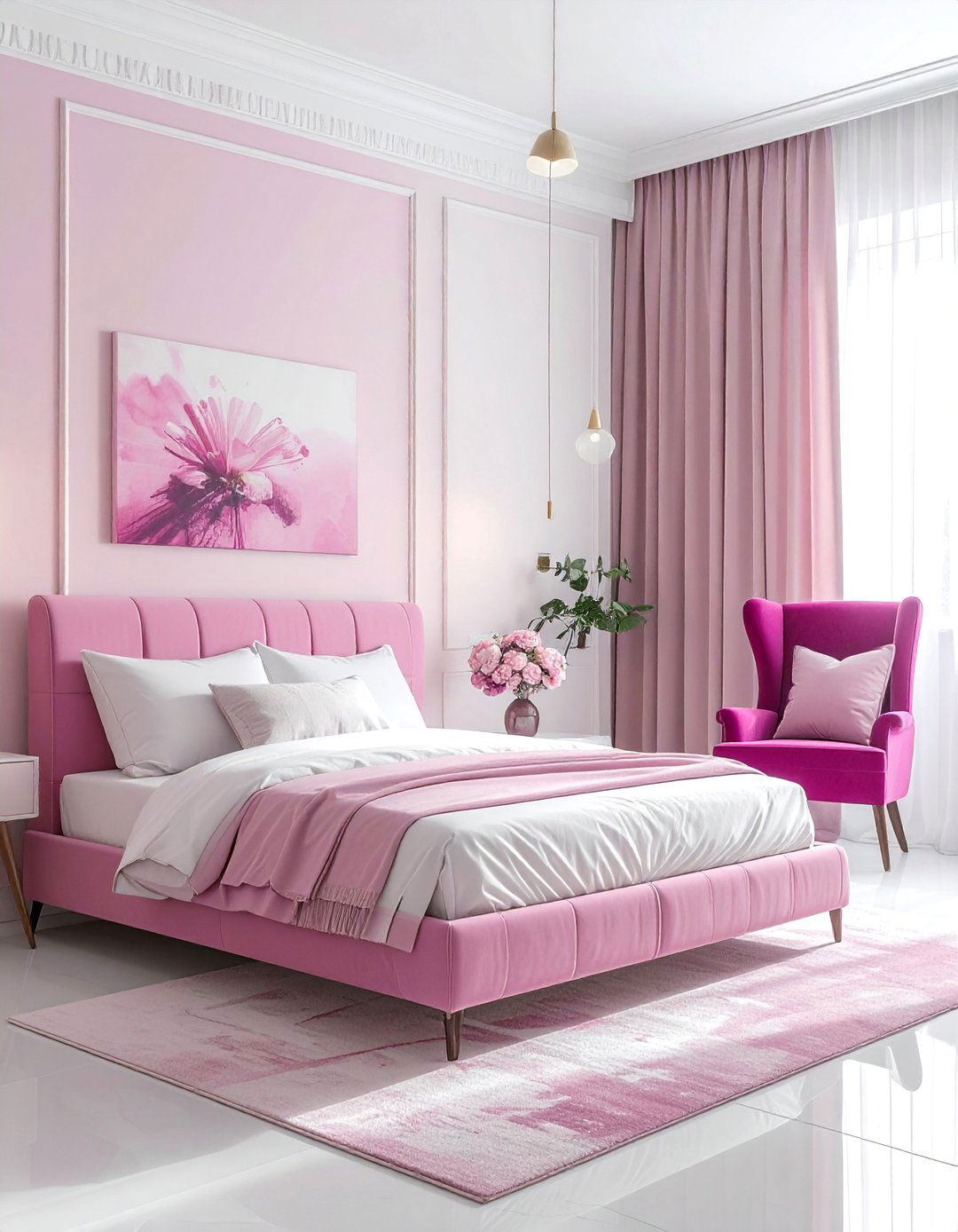 Pink and White Bedroom with a Bold Magenta Accent - 25 Pink and White Bedroom Ideas for a Soft and Serene Space