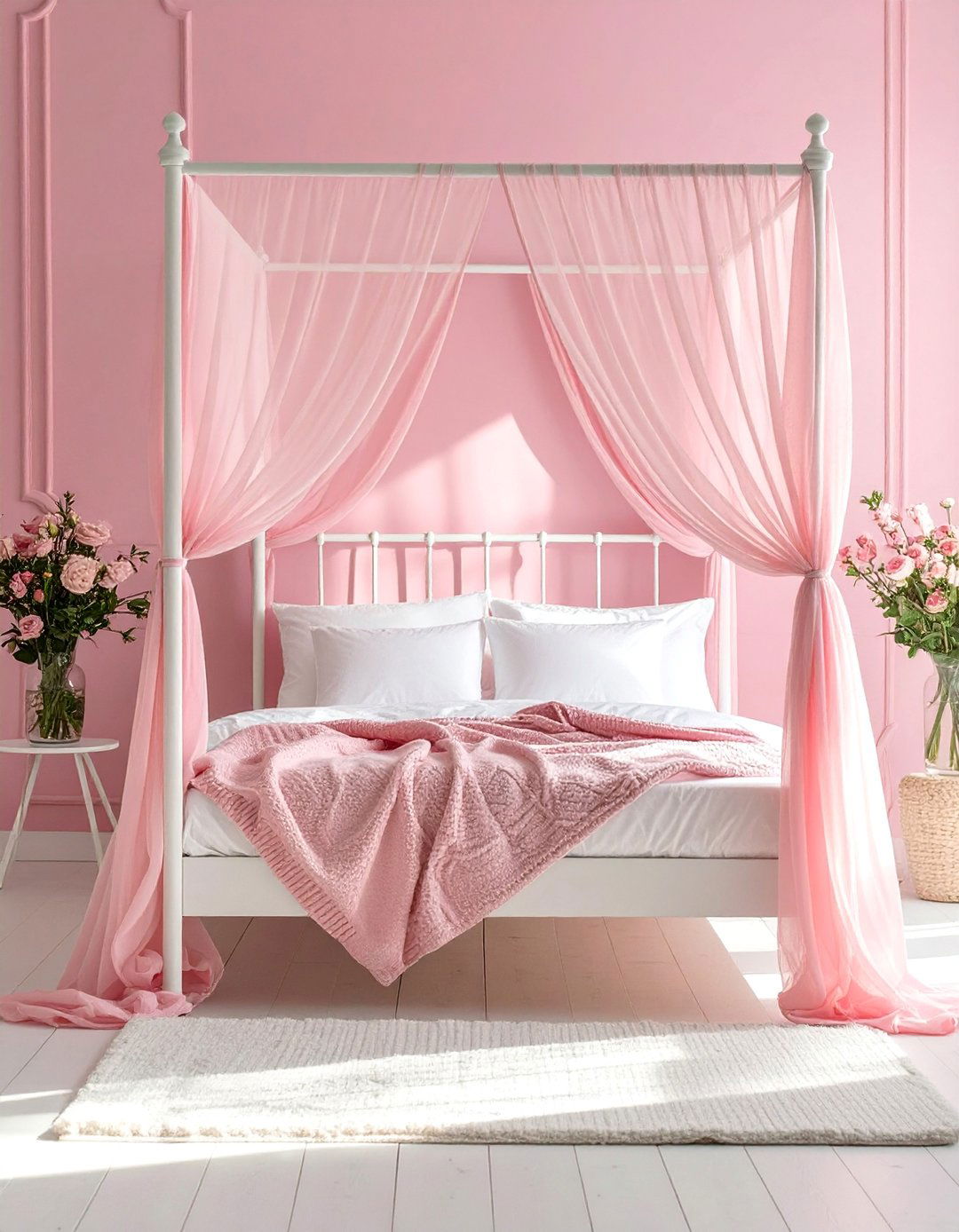 Pink and White Bedroom with a Canopy Bed - 25 Pink and White Bedroom Ideas for a Soft and Serene Space