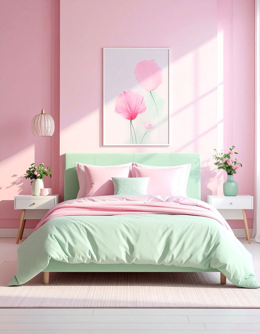 Pink and White Bedroom with a Pop of Mint Green - 25 Pink and White Bedroom Ideas for a Soft and Serene Space