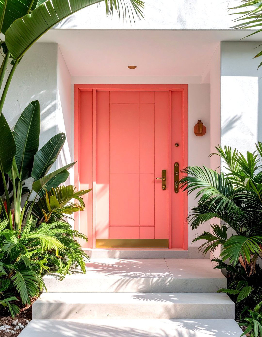 Playful Coral Pink Mid Century Front Door - 20 Mid Century Front Door Colors for Curb Appeal