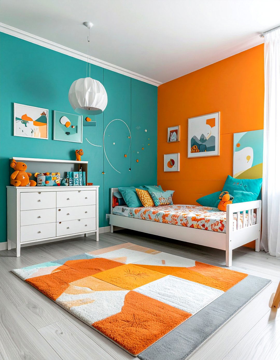 Playful Kids Room with Color Blocking - 20 Teal and Orange Color Scheme Ideas for Your Rooms