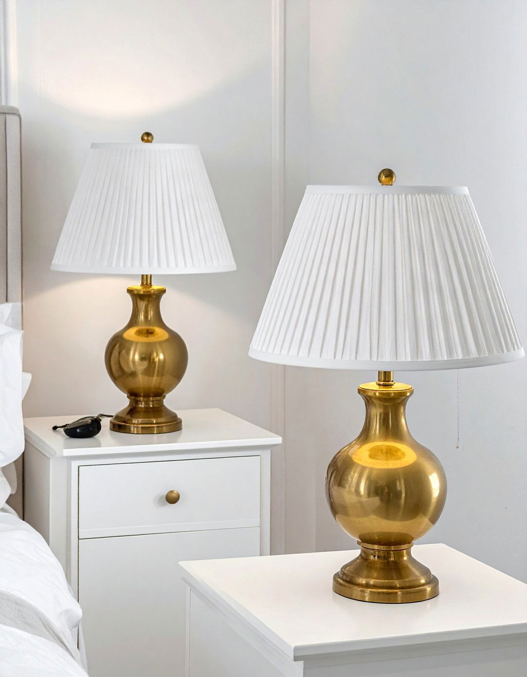 Pleated Fabric Lampshades in a Preppy Room