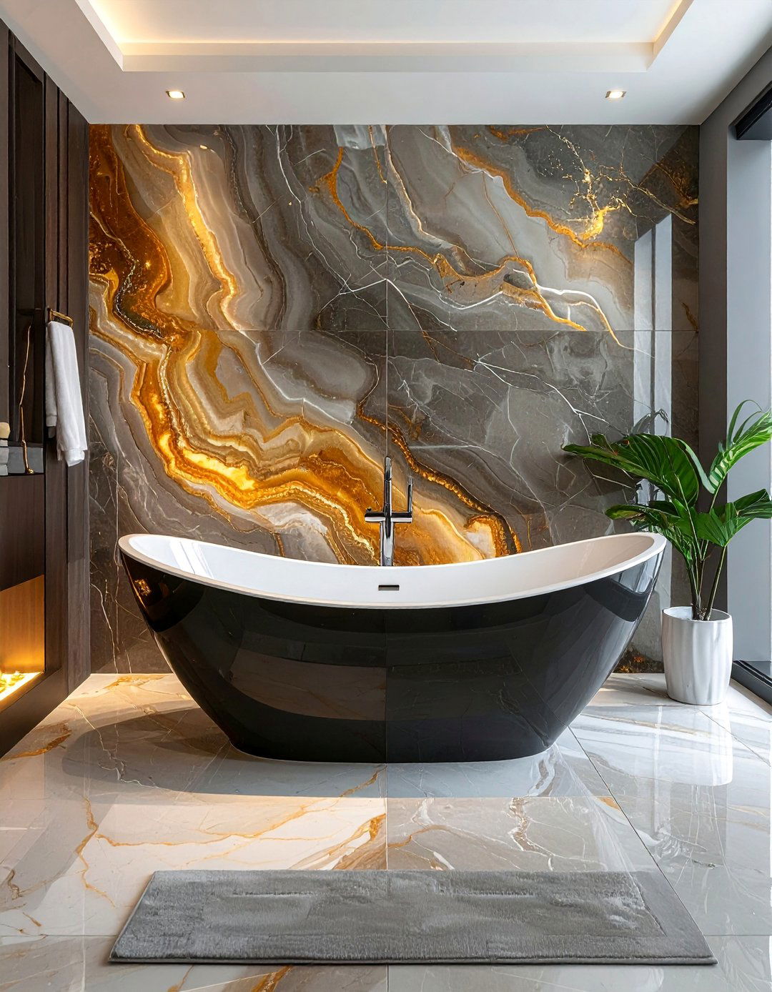 Polished Onyx Look Bathtub Tiles - 40 Bathtub Tile Ideas for a Stunning Bathroom