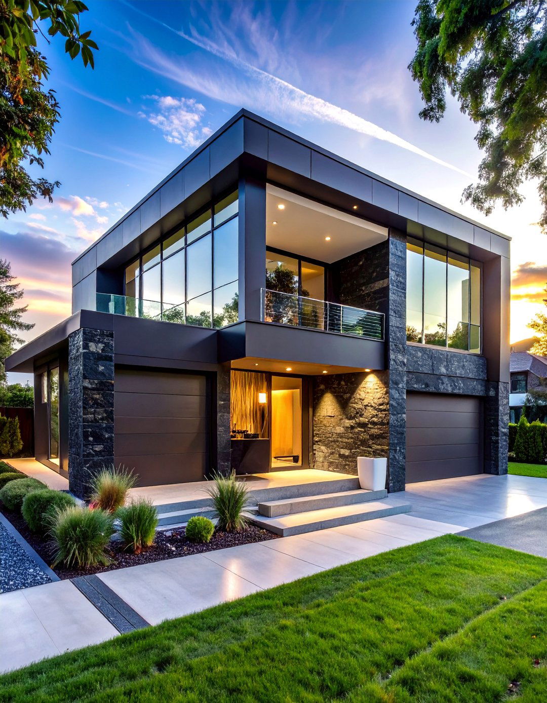 Polished Stone Modern Facade - 30 Stunning Stone Exterior Home Ideas for Curb Appeal