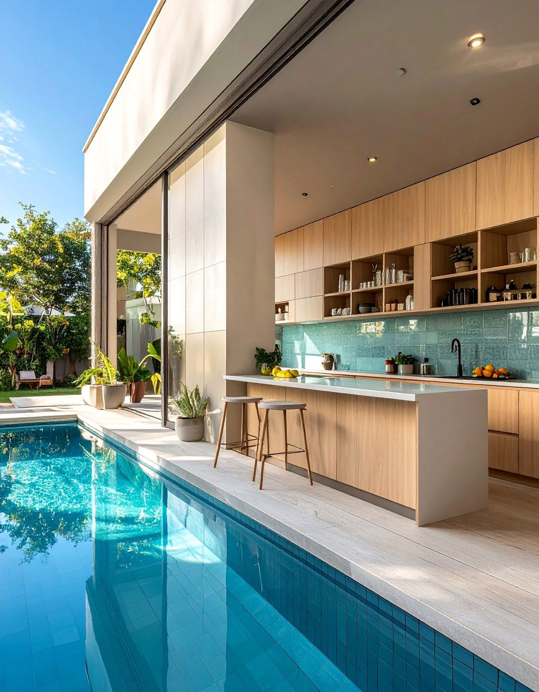 Pool House With a Compact Galley Kitchen - 20 Pool House With Outdoor Kitchen Ideas for Summer Fun