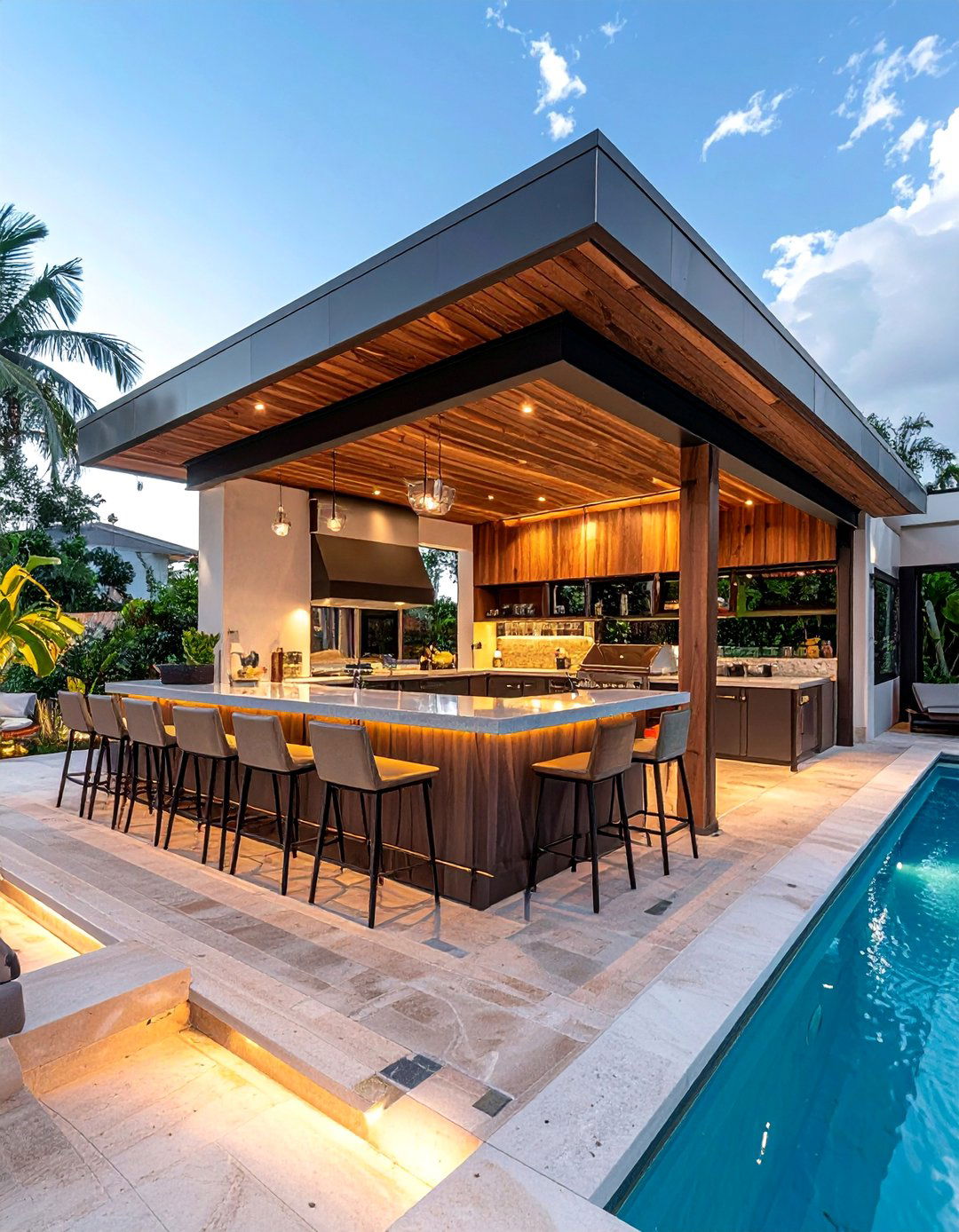 Pool House With a Full Service Bar and Kitchen - 20 Pool House With Outdoor Kitchen Ideas for Summer Fun
