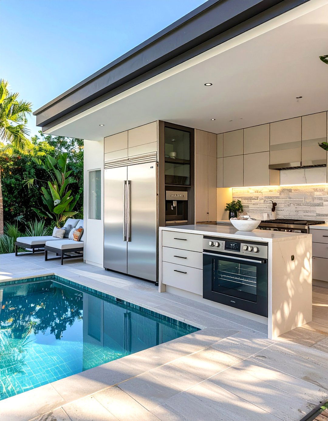 Pool House With a Hidden Appliance Kitchen - 20 Pool House With Outdoor Kitchen Ideas for Summer Fun