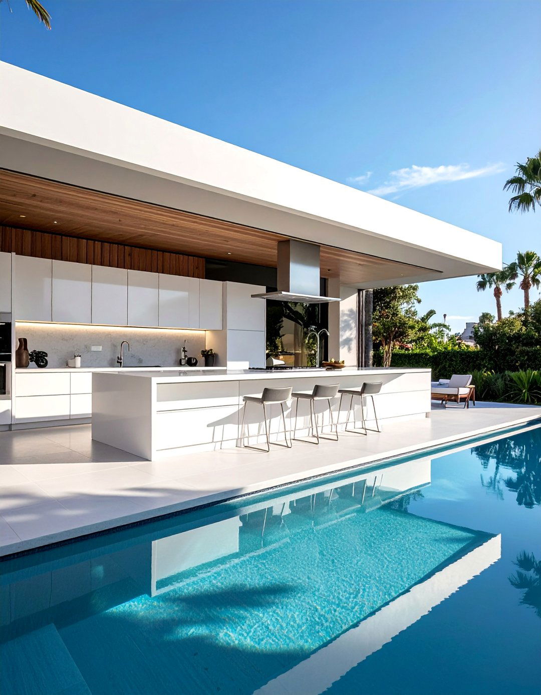 Pool House With a Modern Minimalist Kitchen - 20 Pool House With Outdoor Kitchen Ideas for Summer Fun