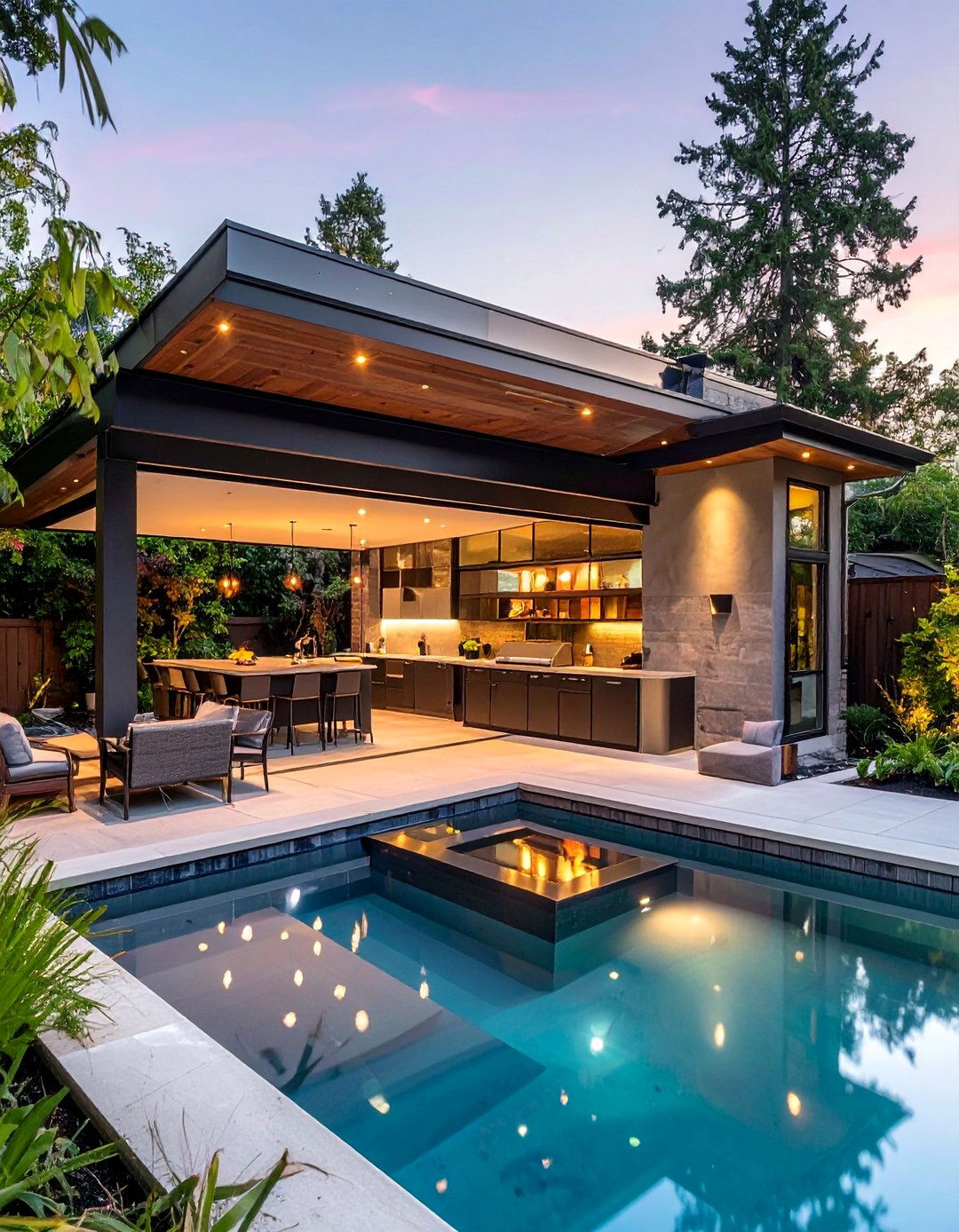 Pool House With a Multi Level Kitchen and Lounge - 20 Pool House With Outdoor Kitchen Ideas for Summer Fun