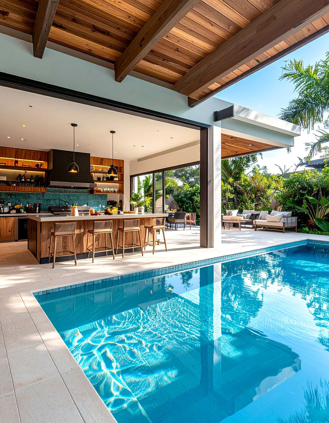 Pool House With a Pass Through Window Kitchen - 20 Pool House With Outdoor Kitchen Ideas for Summer Fun