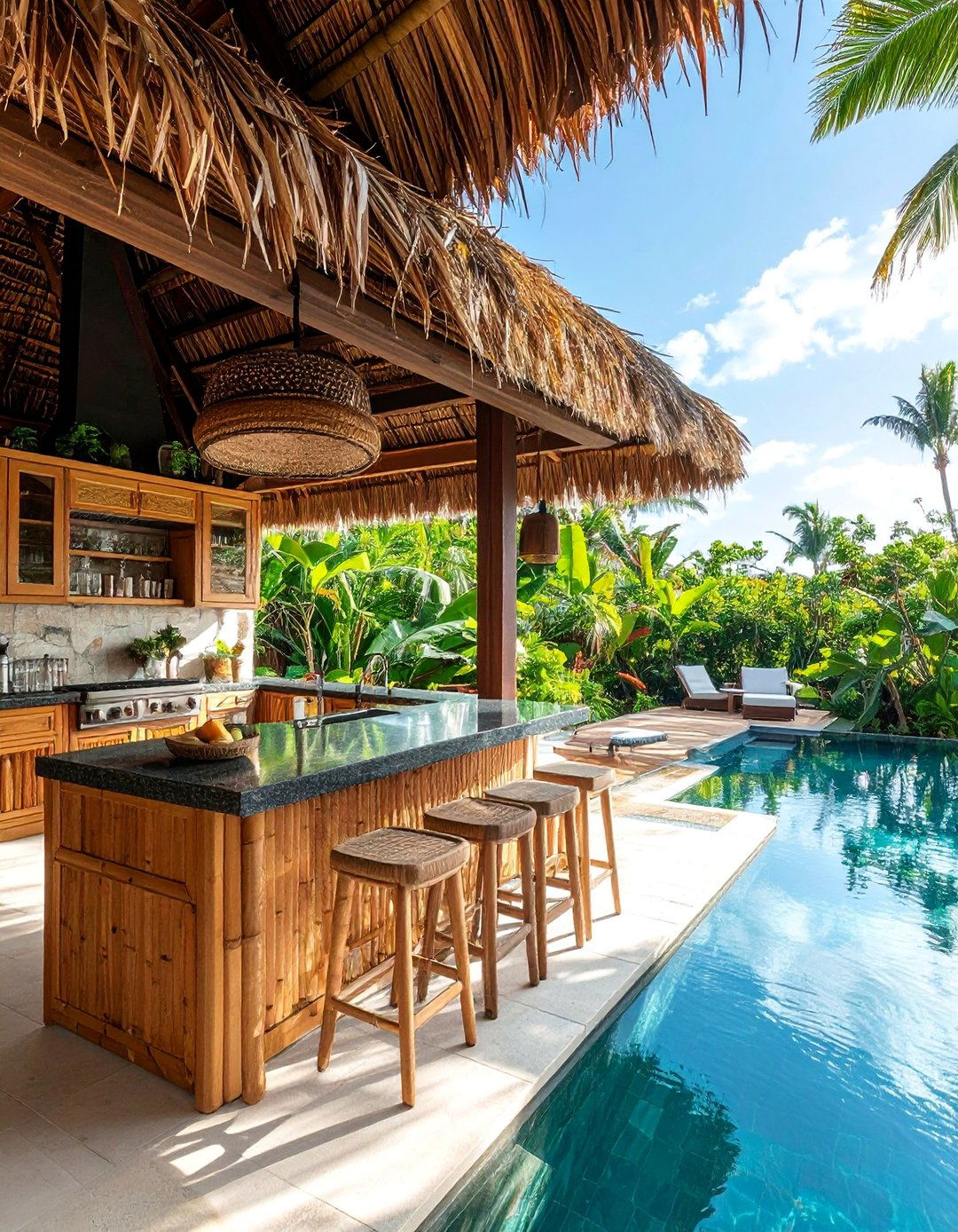 Pool House With a Tropical Resort Style Kitchen - 20 Pool House With Outdoor Kitchen Ideas for Summer Fun