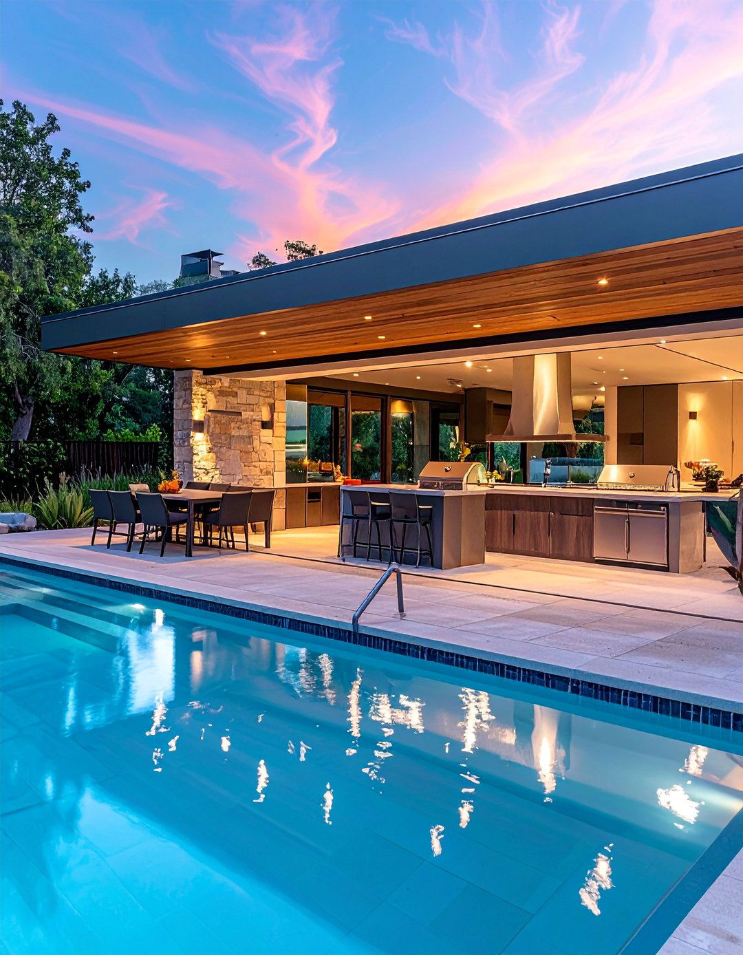 Pool House With an L Shaped Kitchen Layout - 20 Pool House With Outdoor Kitchen Ideas for Summer Fun